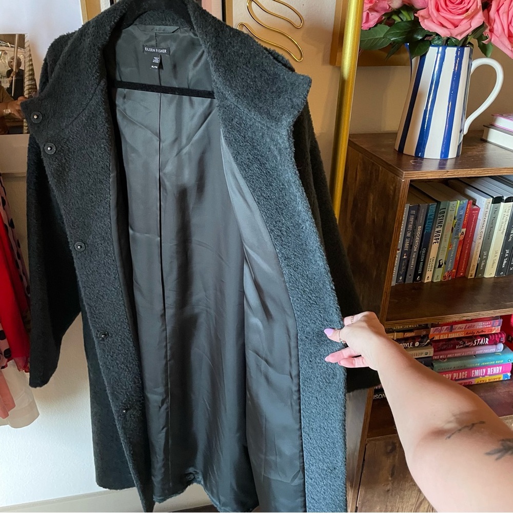 Eileen Fisher Sheared Suri Alpaca Stand Collar Coat - Picture 6 of 11